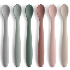 6-Piece Silicone Baby Feeding Spoons, First Stage Infant 6, Gray