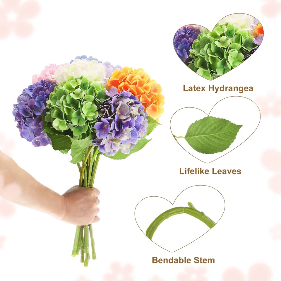 4 Piezas Flores Hortensia 18.5" Falsas Látex Lila para Decoración - Imagen 3 de 4