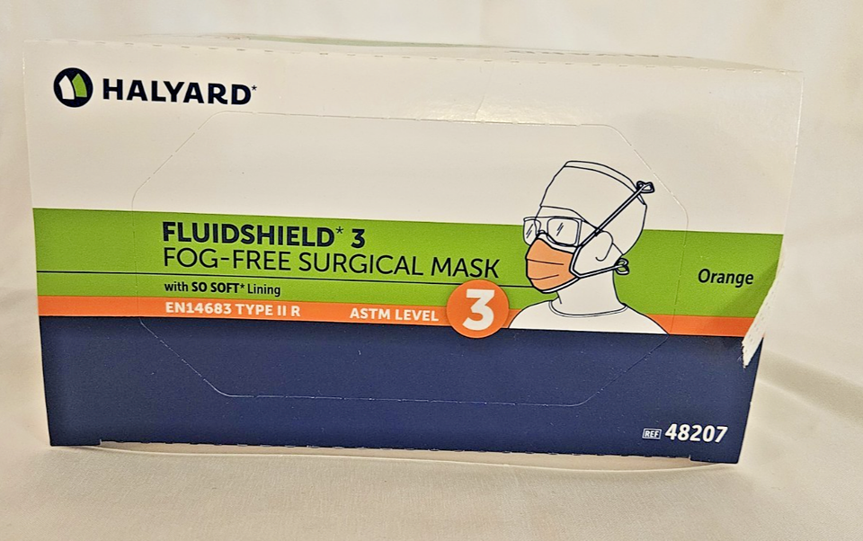 Halyard 48207 Fluid Shield level 3 FOG-FREE SURGICAL Face Mask - 50 Pcs ...