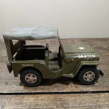 Vintage Tonka Army Jeep Pressed Steel Toy Vehicle Removable Top Green