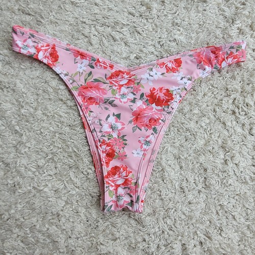 Bikini Hollister Swim V davanti gamba alta sfacciato fondo rosa floreale XXL mai indossato - Foto 4 di 5