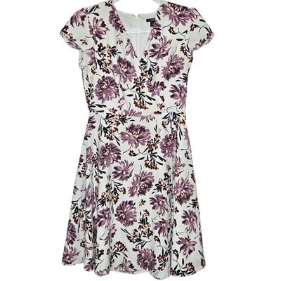 Floral Faux Wrap Mini Dress Size 2P Petite Preppy Wedding Brunch Garden Feminine