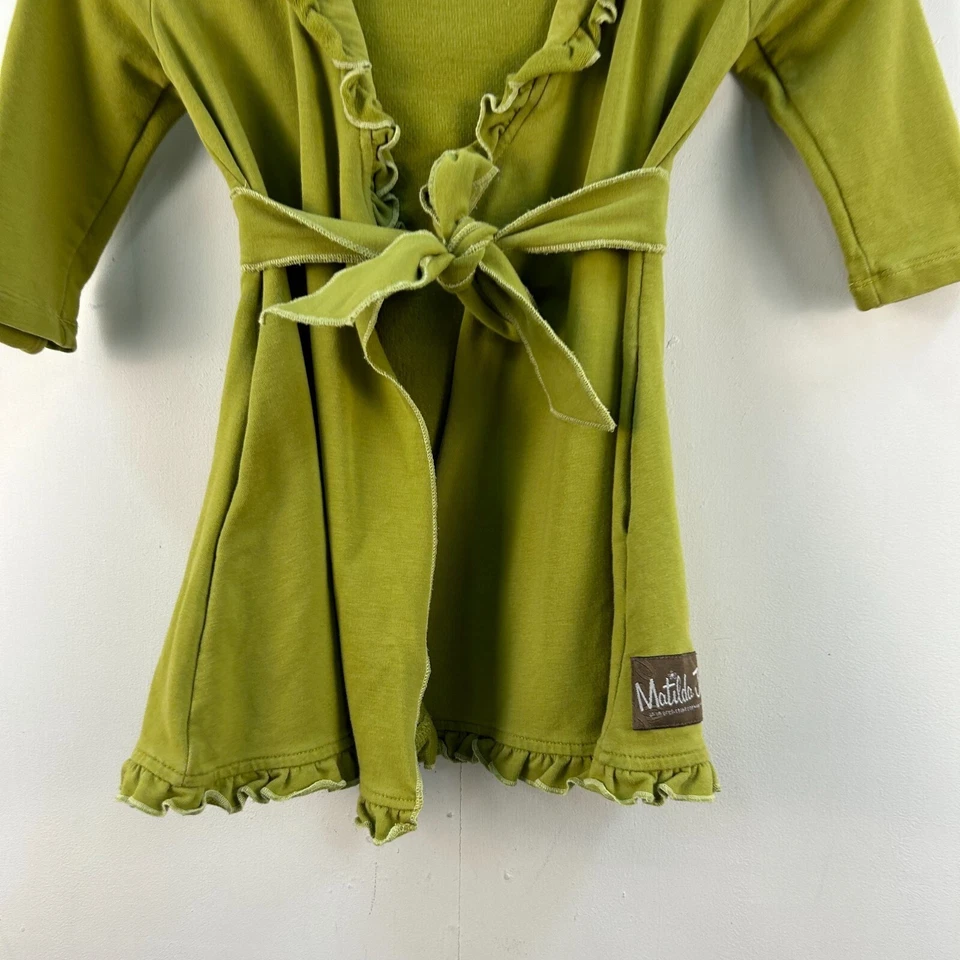 Matilda Jane Girls 4 Green Top Cardigan Long Sleeve Belt Ruffle Open Tie 13021 - Image 2 of 4