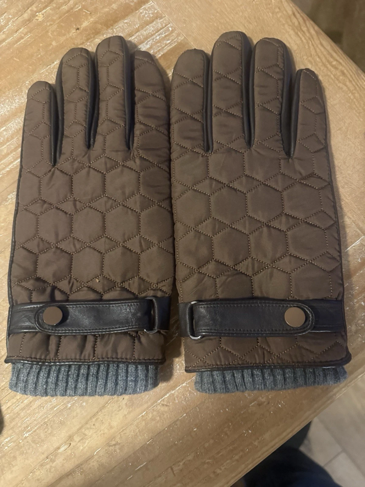 Ted Baker Demquil Brown Quilted Leather Gloves Size S/M