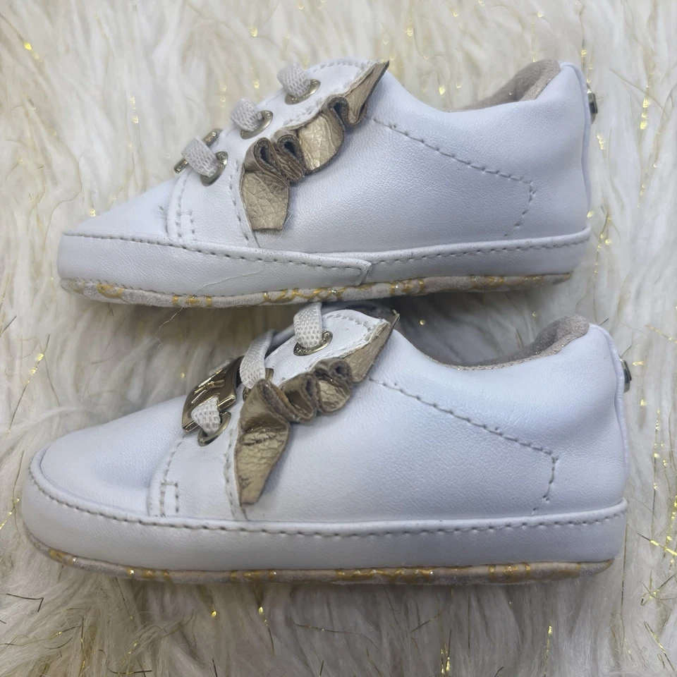 Michael Kors MK Infantil Bebé Riel Blanco Dorado Cuna Zapatos Talla 3 Foto 4 de 4