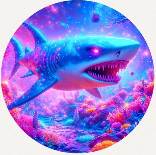 Hayleybug 1 oz Hunter of the Neon Abyss Shark silver Round Mintage of 15 w/ COA