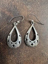 Sterling Silver 925 Open Scroll Work Filigree Dangle Earrings