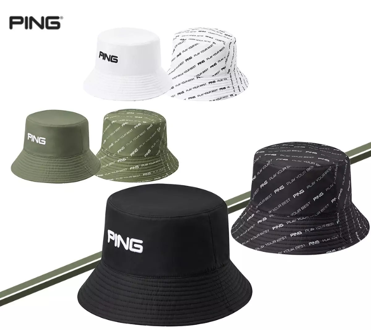 PING 2023 New Premium Golf Pattern Reversible Bucket Hat Men Free Size Cap