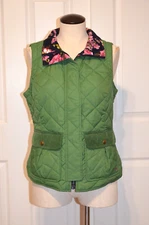 Joules Boldly British Green Quilted Zip Puffer Vest Womens Size 6 Floral Lining