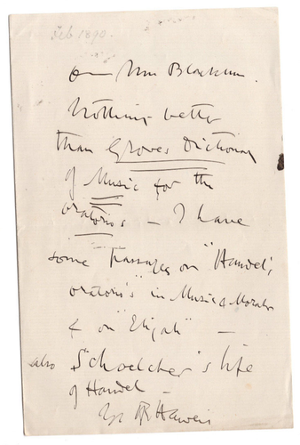 Hugh Reginald Haweis (1838– 1901) Signed Letter /Autographed Preacher, Writer