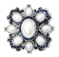 REGAL 3D Pearl MALTESE Cross BLUE Rhinestone Vintage Inspired Collector Brooch