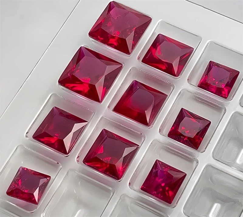 Wholesale Square Cut Red Ruby Lab Created High Quality AAAA+Loose Gemstone 10pcs - Image 2 of 4