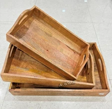 Rustic Wooden Serving Trays with Handle -Decorative Tray Set of 3 Serving Trays
