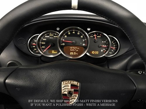 for PORSCHE 911 996 BRUSHED MATT ALUMINIUMDIAL GAUGE RINGS TRIM SURROUNDS x5 - Picture 12 of 20