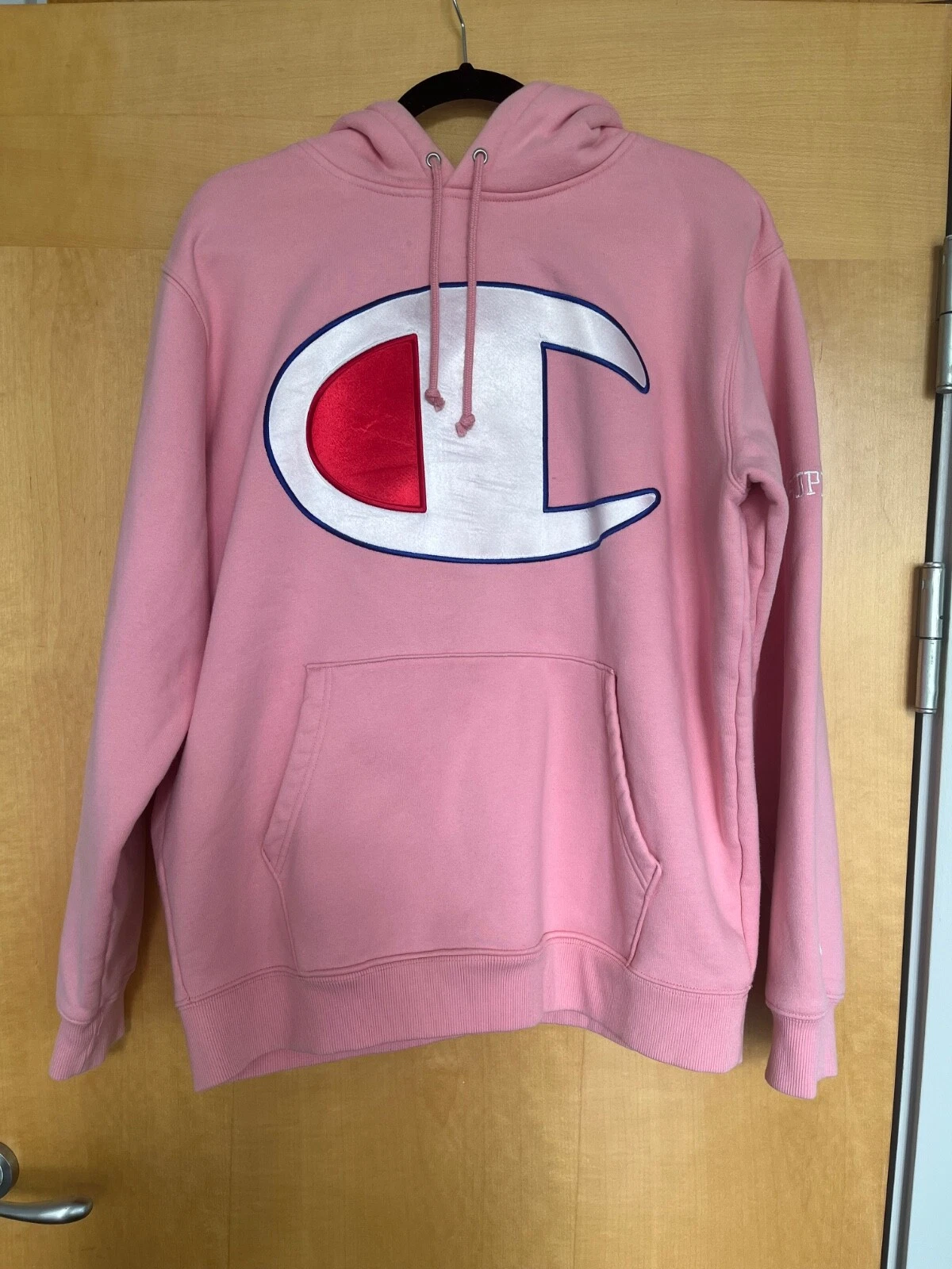 Sweat à capuche Supreme x Champion logo satin rose L
