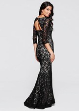 BNWOT RAINBOW BLACK LACE EVENING DRESS SZ 12 BALLGOWN CRUISE PARTY COCKTAIL COAT