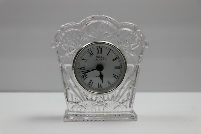 Royal Gallery Quartz 24%Lead Crystal Scalloped Top Clock ~ 5'' x 4.5'' x 1.5''
