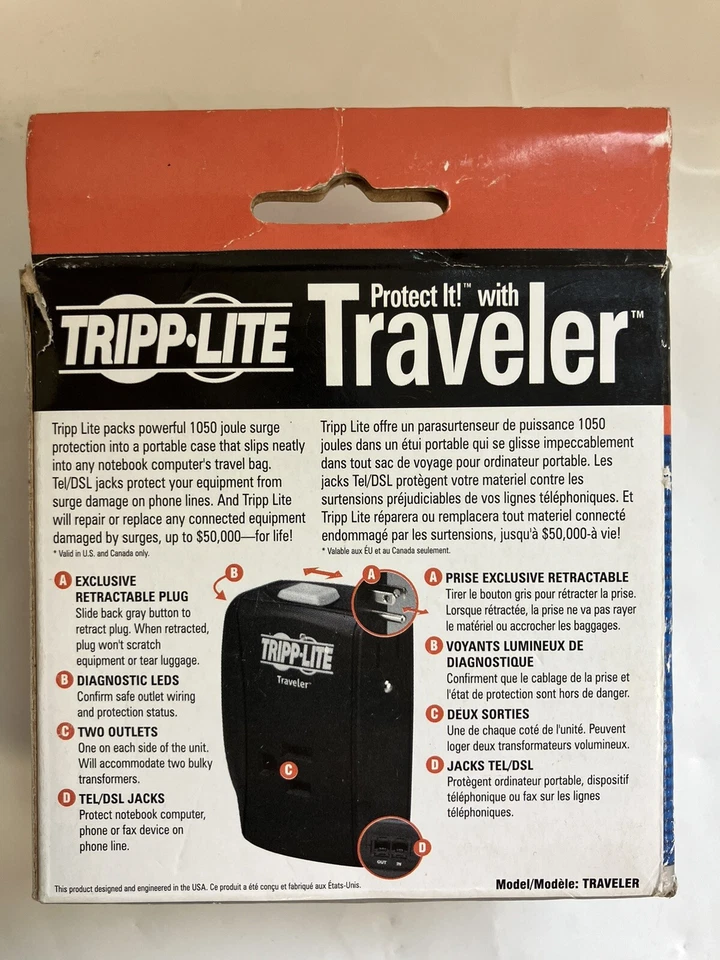 Tripp Lite Traveler Portable Surge Protector Laptop/Notebook/Phone  1050 Joules  - Image 4 of 4