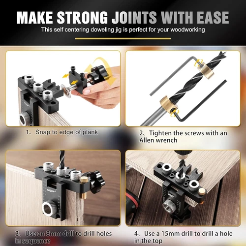 3 in 1 Dowel Jig Drill Kit,Self Centering Doweling Jig,Adjustable Drilling Width - Picture 4 of 7