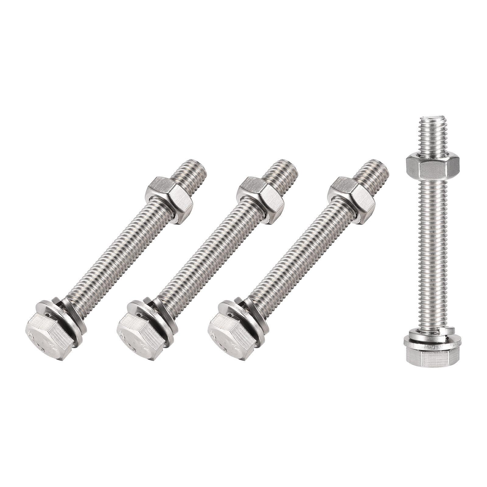 Hex Head Screws Bolts, Nuts, Flat & Lock Washers Kits (M10x80mm) 4Sets