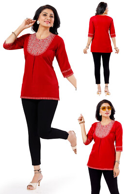 Paspel Kurtis Damen indische Viskose solide Kurti Tunika Kurta Shirt Kleid MM59RD