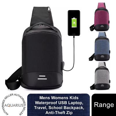 Herren Damen Kinder wasserdichter USB Laptop, Reise, Schulrucksack, Diebstahlsicherung Reißverschluss