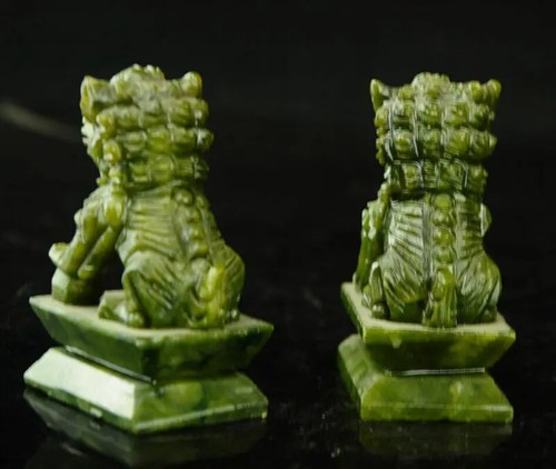 Chinese Green Jade Carving Fengshui Foo Fu Dog Guardion Door Lion - Picture 4 of 9