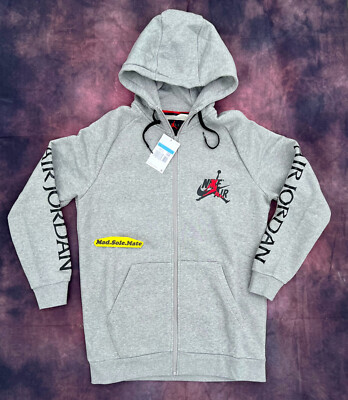 Nike Air Jordan Full Zip Hoodie Grey Jumpman Men’s DH9506 091 Size Medium  UK
