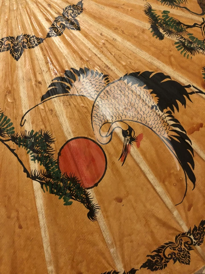 Ombrelle asiatique papier - décoration de cigogne - Réalisé à la main - Bambou - Photo 3/4