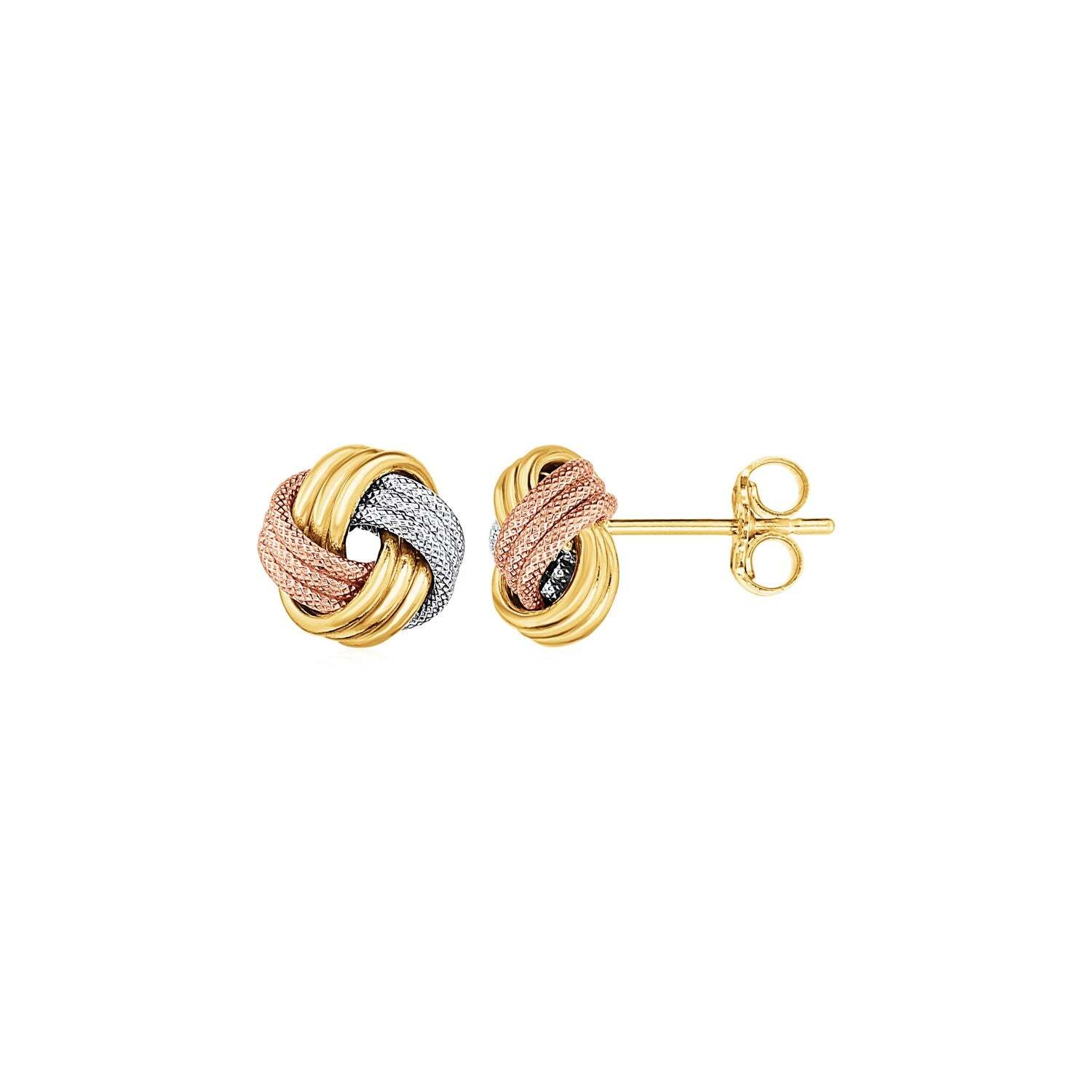 Pendientes Love Knot Post en oro tricolor de 14k