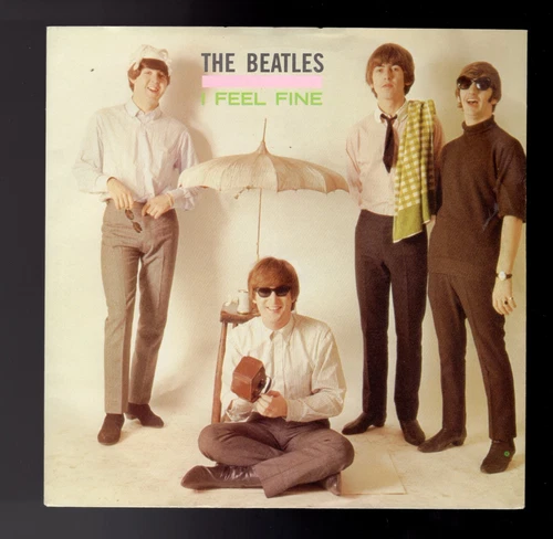 Beatles "I Feel Fine" 1982 UK Parlophone Black Label Stock Copy 45 & PS