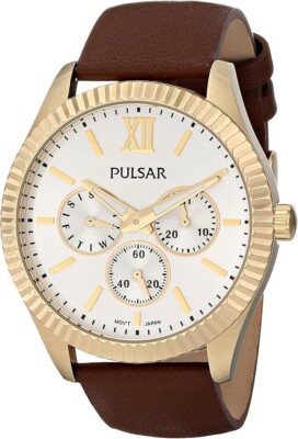 Pulsar PP6144 Men's Analog Display Japanese Quartz Gold Tone Brown Watch