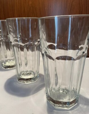 3 Libbey Gibraltar Glasses Clear Paneled Heavy Flat Bottom Tumbers Coolers 6.25 