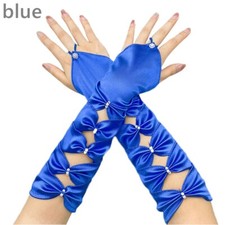 Lady Gloves Fingerless Stretch Hollow Beaded Bowknot Bridal Wedding Party Prom