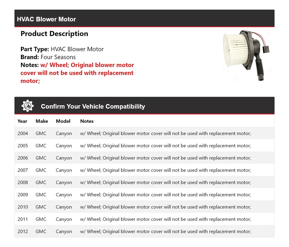 Motor soplador de climatización para GMC Canyon 2004-2012 4 estaciones 2005 2006 2007 2008 2009 Foto 2 de 4