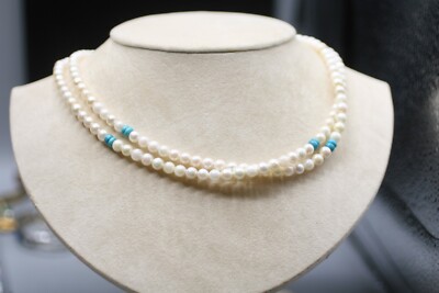 Jay King DTR mine finds Turquoise Pearl  Necklace 925 Sterling P9