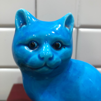 Vintage Chinese Porcelain Cat Figures - Matching Pair - Turquoise