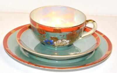 1920NORITAKE MORIMURA HAND PAINTED TRIO-CUP/SAUCER&DESSERT PLATE Lusterware Rare
