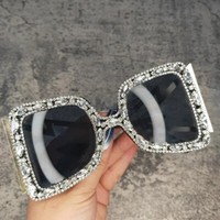 Oversized Glam Rhinestone Sparkle Sunglasses Elton John Costume Lightning Bolt