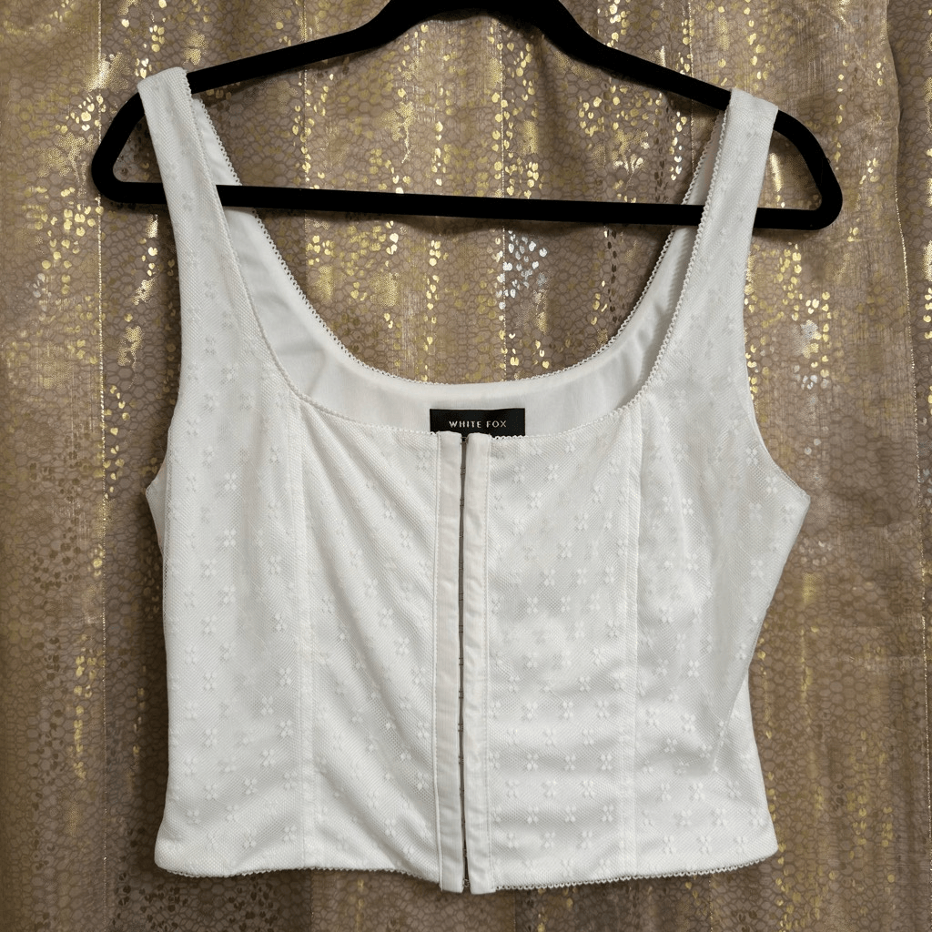 White Fox White Hook Eye Closure Corset Style Crop Top XL
