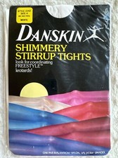 NEW 2 Pair Vintage 80s Danskin Shimmery Stirrup Tights, Size A, White