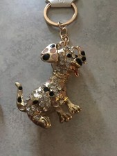 Puppy Dog Key Ring Rhinestone Key Chain Gold Finish Keychain