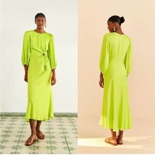 NWOT FARM RIO LIME GREEN CUTOUT TIE RUCHED MIDI DRESS sz XS