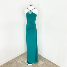 Guess Desy 3D Flower Long Dress Size S Teal Halter Neck Sleeveless Low Back New