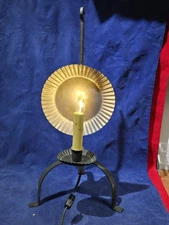 Primitive Farmhouse Wrought Iron Electric Candle Lamp Crimped Tin Reflector