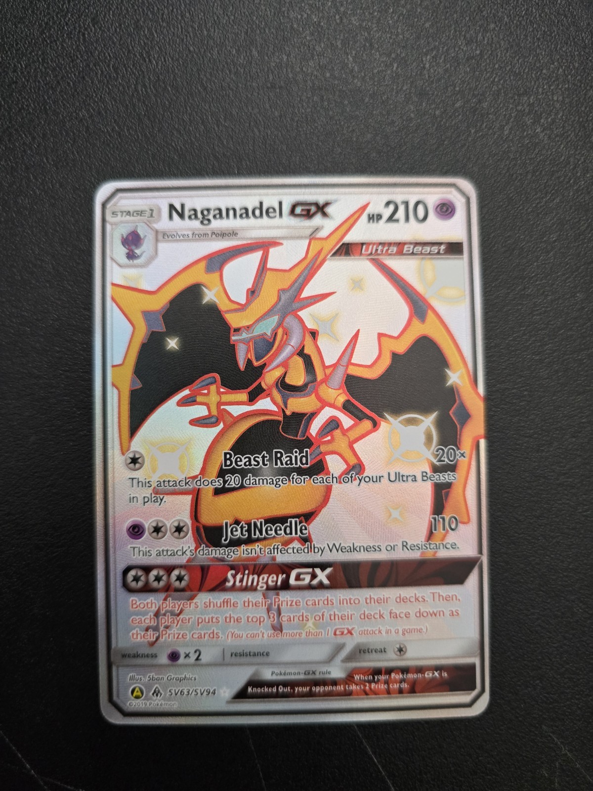 Pokemon TCG Naganadel GX Shiny Holo Rare Hidden Fates: Shiny Vault SV63/SV94