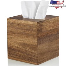 Decorative Tissue Box Holder Wooden Cover Home Office Easy Refill Magnetic Base