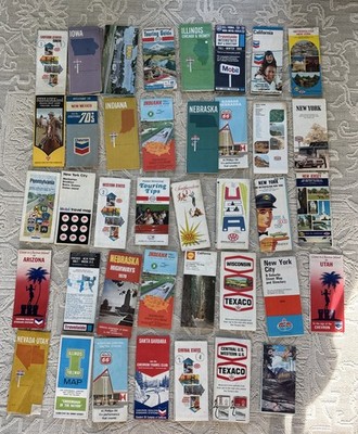 40 Vintage 1960s/1970s Oil Company Pocket Road Maps Texaco Chevron Amoco Sunoco