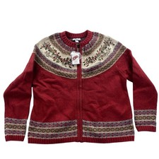 Croft  Barrow Womens Christmas Cardigan Sweater LP Round Neck Full Zip Floral