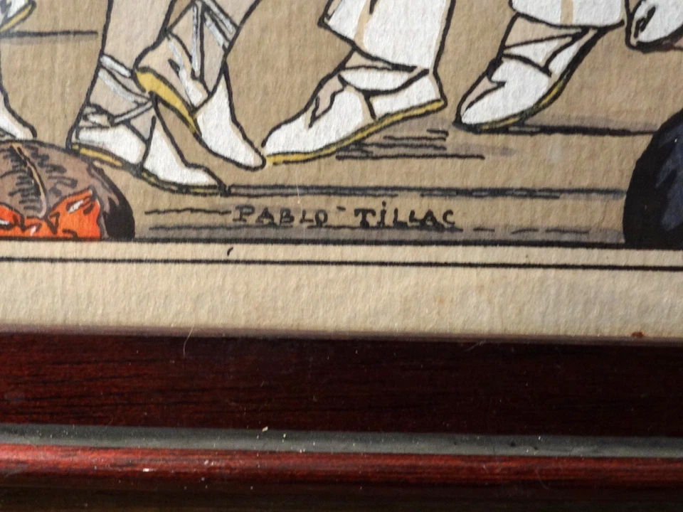 Beau Pochoir en Couleur Signé Pablo TILLAC (1880-1969) Fête de Village Danseurs - Photo 2/4